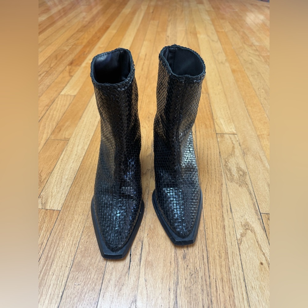 Miista Black Woven Leather Ankle Boots - Picture 2 of 5